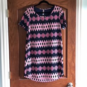 Pink & navy blue ikat pattern dress